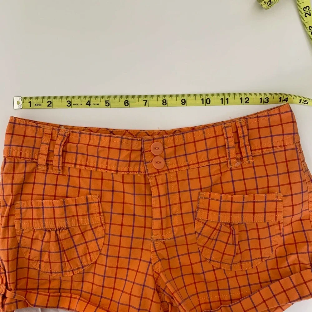 Personal Identity Womens Size 1 Junior Chino Shorts Cotton Blend Orange Plaid